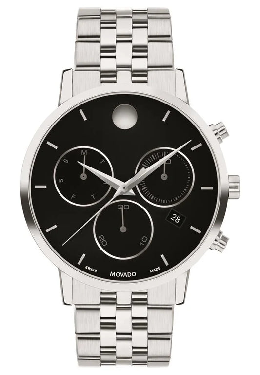 Stainless Steel Case and bracelet/Black Chronograph Dial