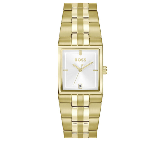 Yellow Gold PVD Rectangle Case and Bracelet/Silver White dial