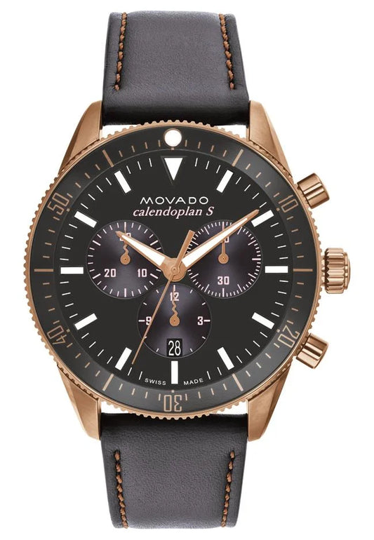 Gold Plated Broze IP Steel Case/Grey Leather Strap/Grey Dial