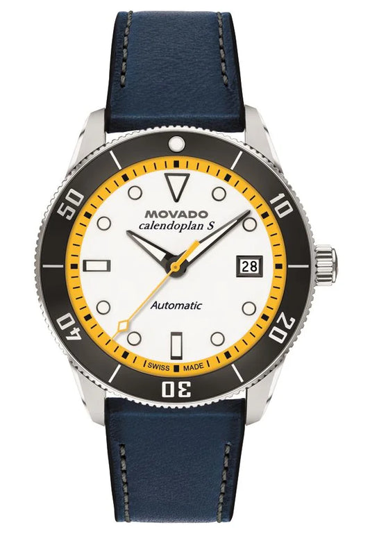 SS & grey aluminum Case/Blue Leather Strap/White Dial