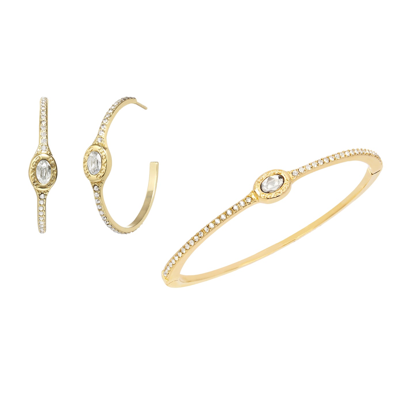 Coach Signature Logo Pave Hoops and Bracelet Gold