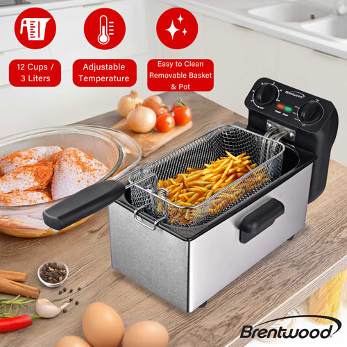 Brentwood 1500w 3L / 12-Cup Electric Deep Fryer with Adjustable Temperature and Odor Free Filter