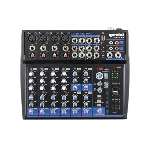 Gemini GEM-12USB 12-Channel Bluetooth Audio Mixer with USB Playback & Effects