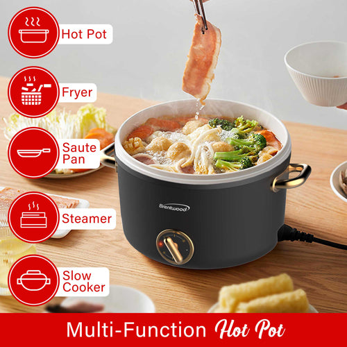 Brentwood 2.5-Liter Multi-Function Electric Hot Pot Cooker and Food Steamer with Ceramic Non-Stick Ceramic Coating
