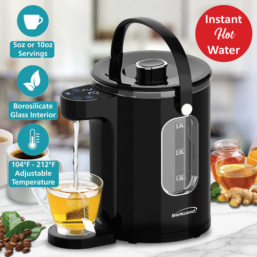 Brentwood 3-Liter 1100w Digital Glass Instant Hot Water Dispenser with Tea Infuser