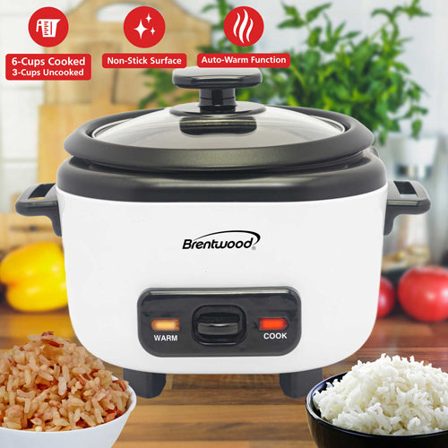 Brentwood 6-Cups Cooked/3-Cups Uncooked Rice Cooker with Steam Tray
