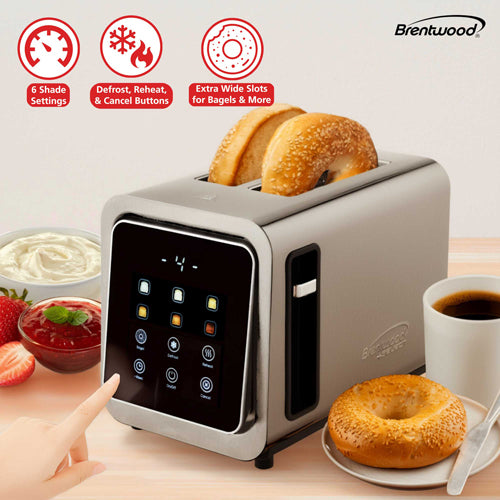 Brentwood Touch Screen 2-Slice Digital Toaster with Extra Wide Slots