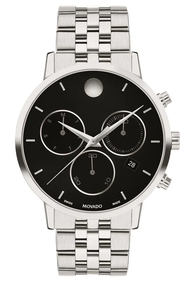 Stainless Steel Case and bracelet/Black Chronograph Dial