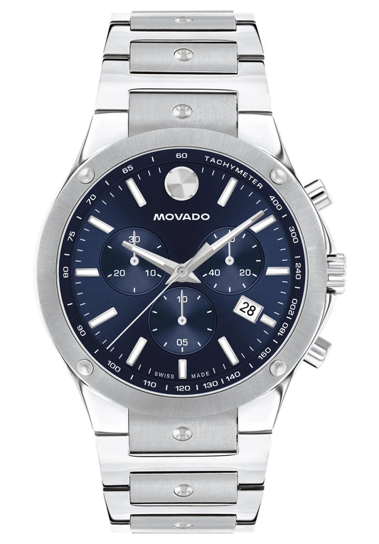Stainless Steel case & bracelet/Blue Chrono Dial with SS Accents