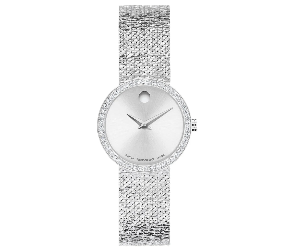 SS Case w/lab grown diamonds & Milanese mesh Bracelet/Silver White Dial