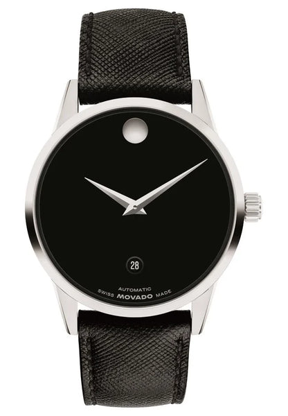 Stainless Steel Case/Black Leather Strap/Black dial