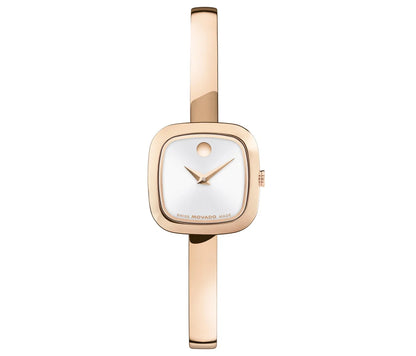 Rose Gold PVD Cushion case & Bangle Bracelet/Silver/White Dial