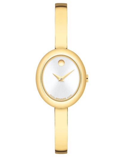 Yellow PVD Oval Case & Bangle Bracelet/Silver/White Dial