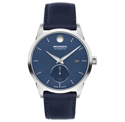 SS Case/Blue italian saffiano Leather Strap/Matte Blue Powder Dial