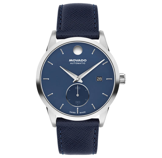 SS Case/Blue italian saffiano Leather Strap/Matte Blue Powder Dial
