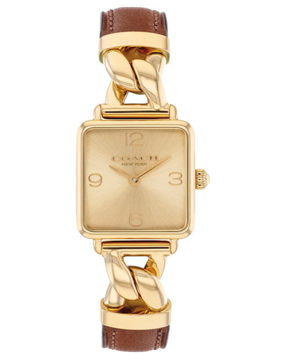 Gold Plated Square Case/Saddle Chain leather strap/Gold Plated lacquer Dial