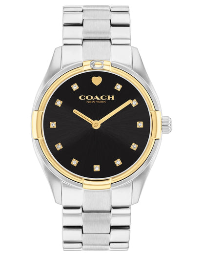 Two-toned case & Stainless Steel Bracelet/Black Dial with crystal markers