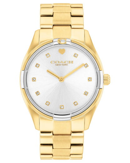 Two-toned case & Gold Plated Bracelet/Silver White Dial with crystal markers