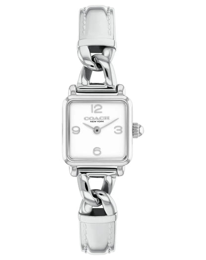 Stainless Steel Square Case & stitched metal bangle bracelet/Silver White dial