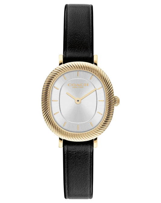 23.8x26MM GP CASE W/ TEXTURED BEZEL/BLACK LEATHER STRAP/SILVER WHITE DIAL