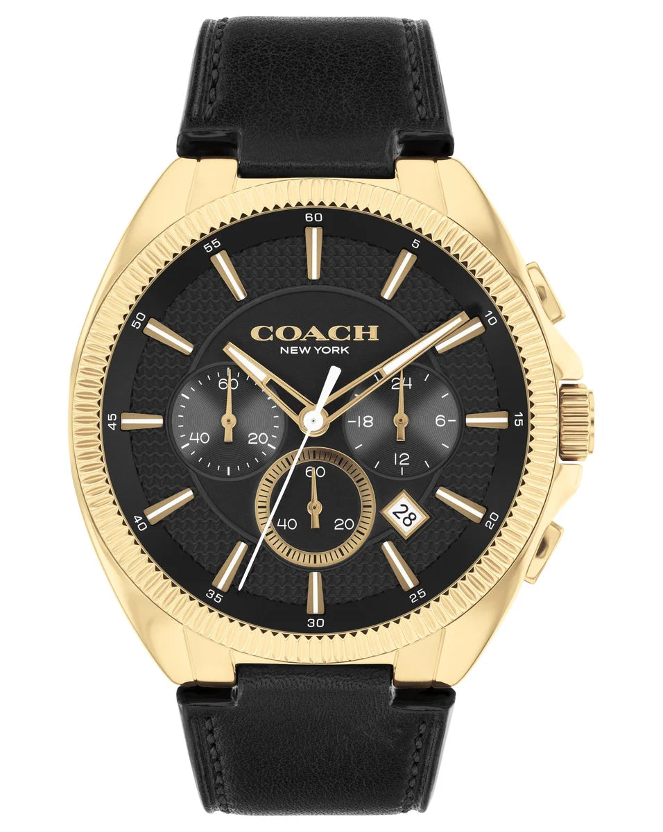 Gold Plated Case/Black Calfskin Strap/Black Chrono dial