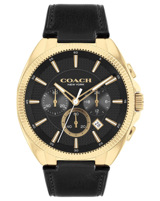 Gold Plated Case/Black Calfskin Strap/Black Chrono dial