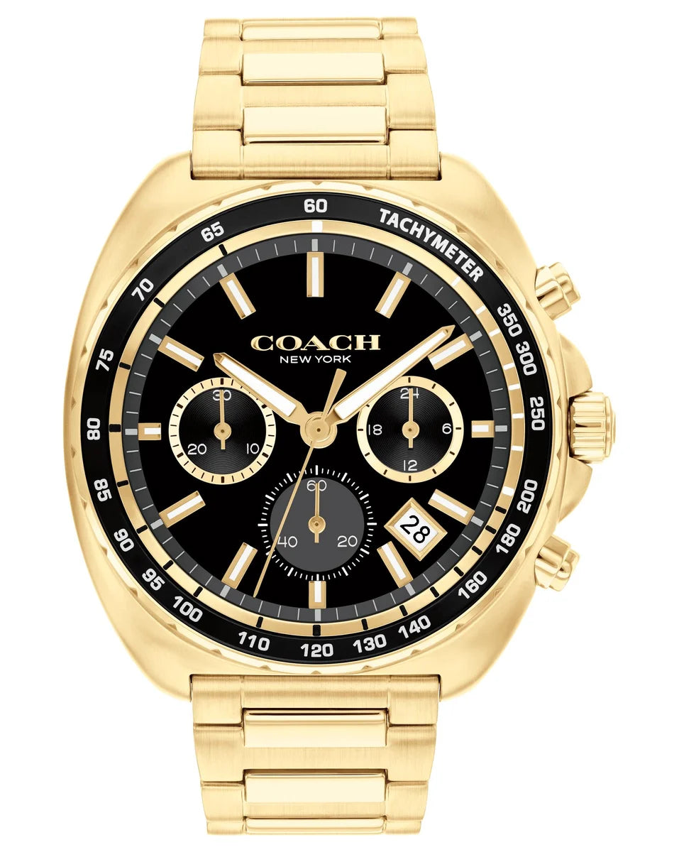 Gold IP Case & Bracelet/Black Tachymetric bezel/Black Dial