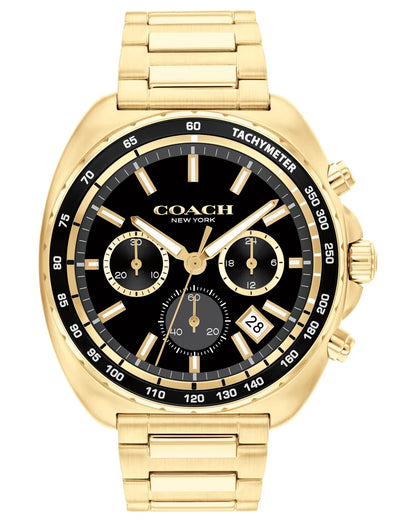 Gold IP Case & Bracelet/Black Tachymetric bezel/Black Dial