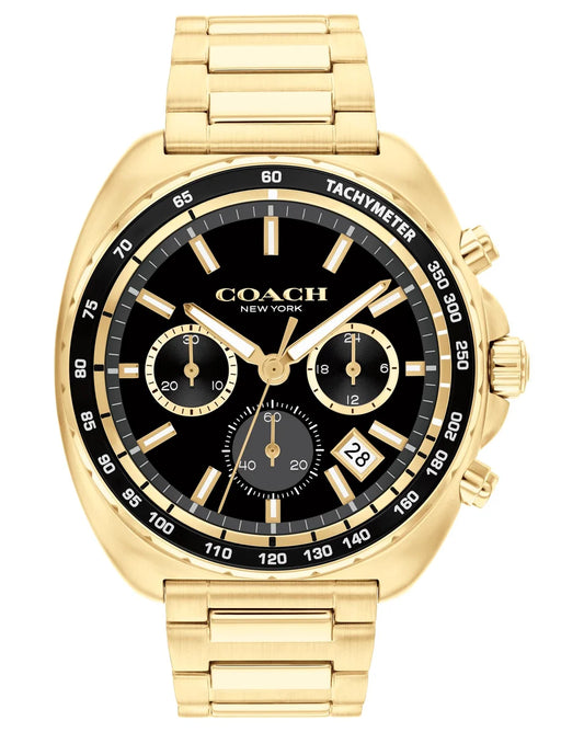 Gold IP Case & Bracelet/Black Tachymetric bezel/Black Dial