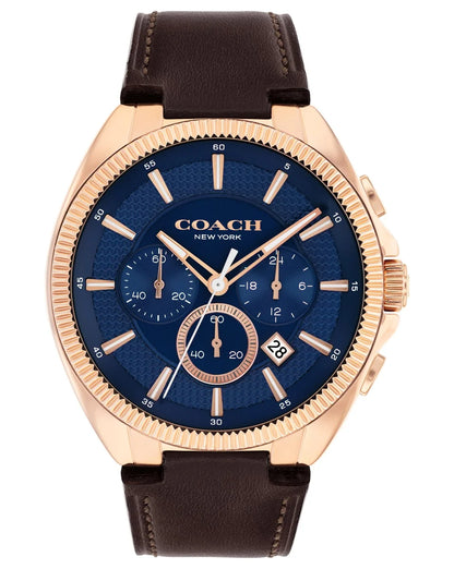 Rose Gold Plated Case/Dark Brown Leather Strap/Navy Chrono dial