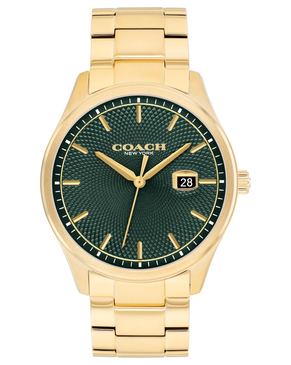 Gold Plated Case & Bracelet/Green Textured dial