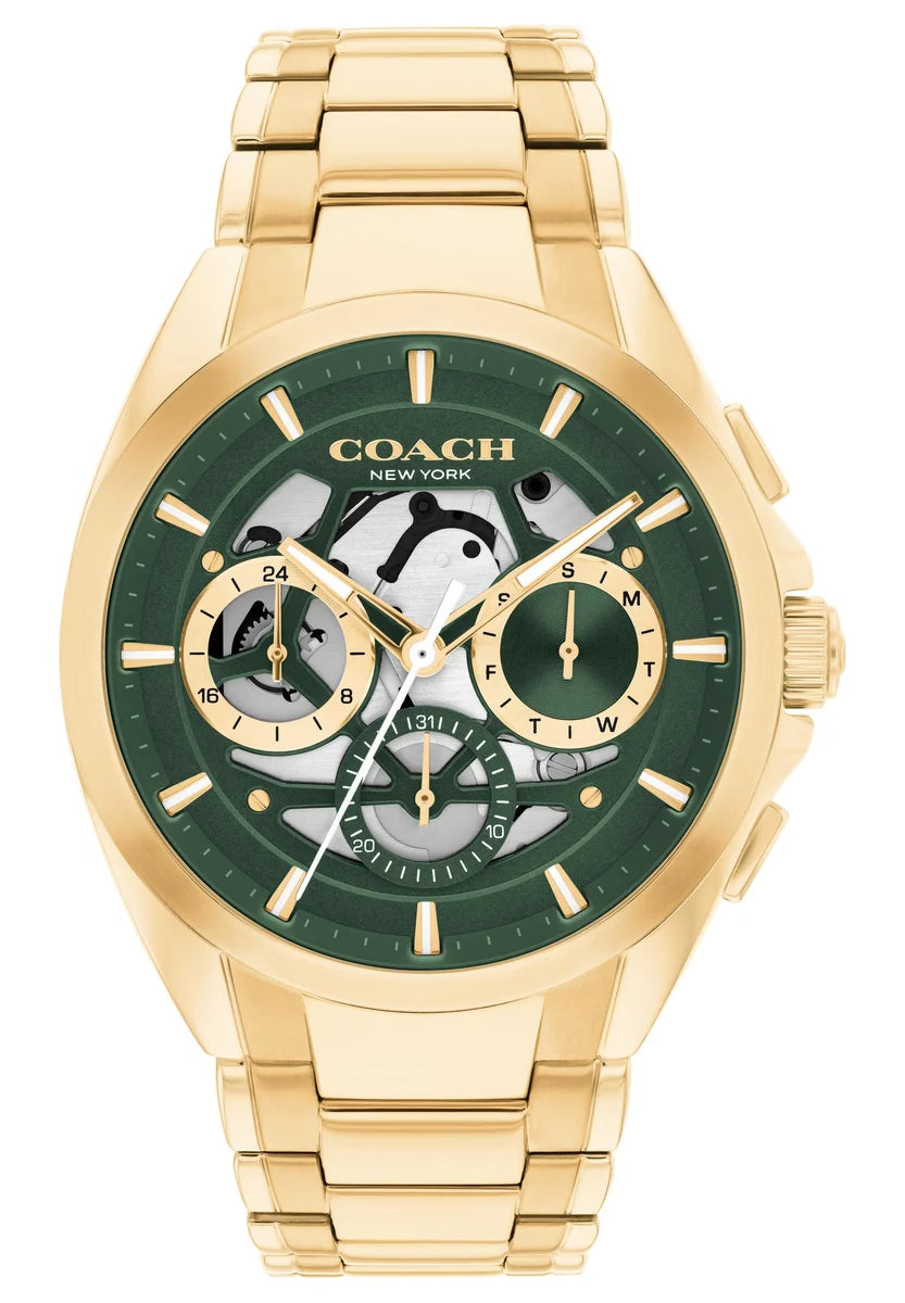 Gold Plated Case & Bracelet/Green skeleton dial