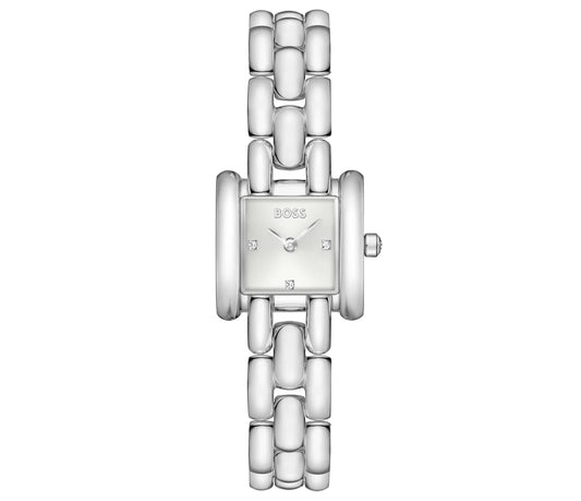 21mm Stainless Steel Square Case & Bracelet/Silver White Dial with crystals