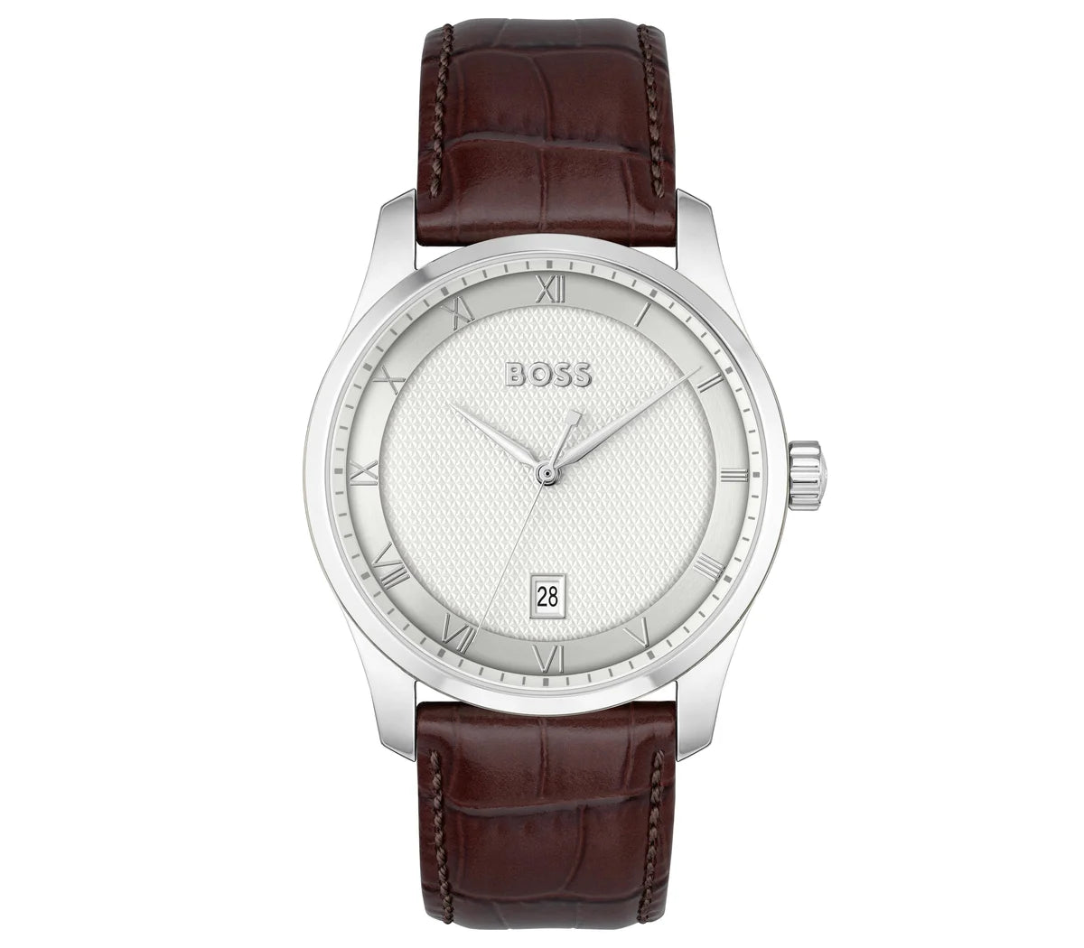 Stainless Steel Case/Brown Calfskin Strap/Silver Dial