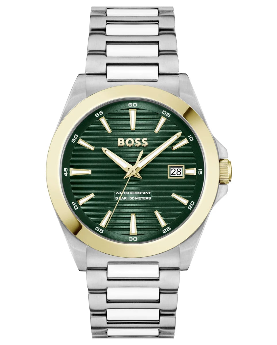 Stainless Steel Case & Bracelet/Light YG IP Bezel/Olive Green Dial
