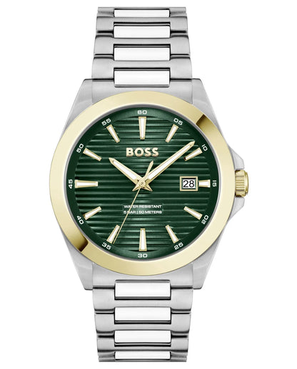 Stainless Steel Case & Bracelet/Light YG IP Bezel/Olive Green Dial