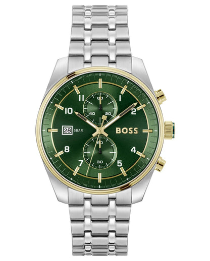 Stainless Steel & IP Gold Plated Case & Bracelet/Dark Green Chrono Dial