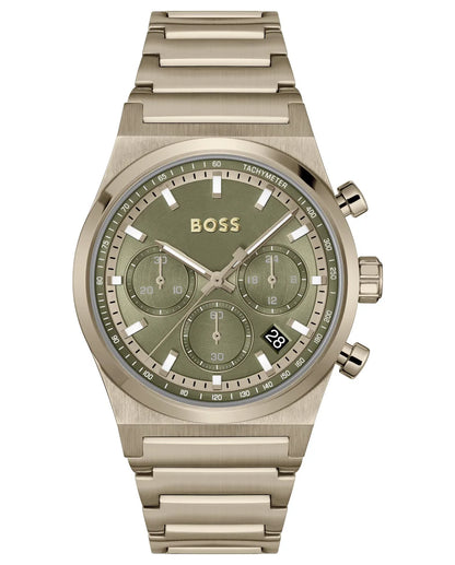 Beige Gold IP Case & Bracelet/Olive Green Chronograph Dial
