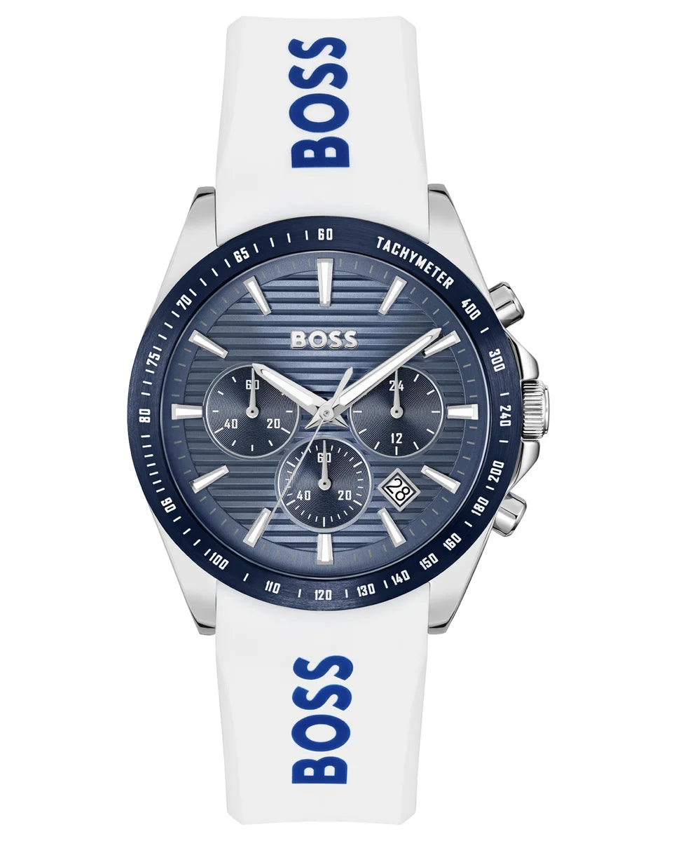 Stainless Steel Case/White silicone Strap/Blue Dial