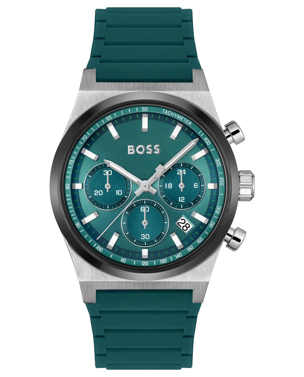 SS Case/Green Chronograph Dial/Green Silicone Strap