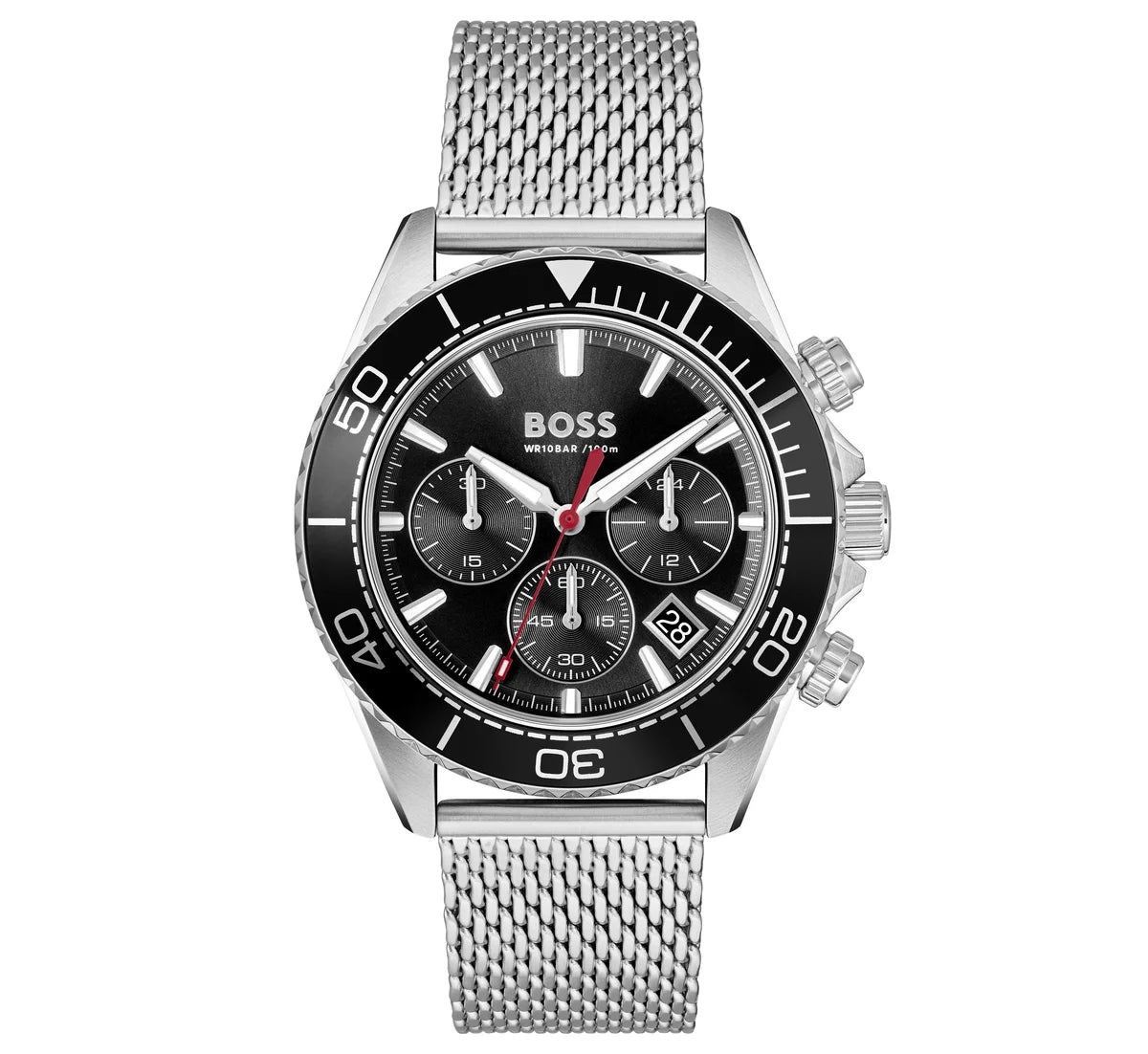 Stainless Steel Case & Mesh Bracelet/Black Chronograph Dial