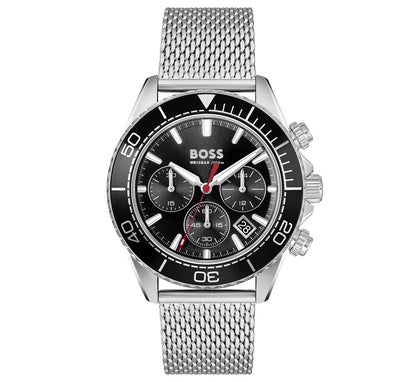 Stainless Steel Case & Mesh Bracelet/Black Chronograph Dial
