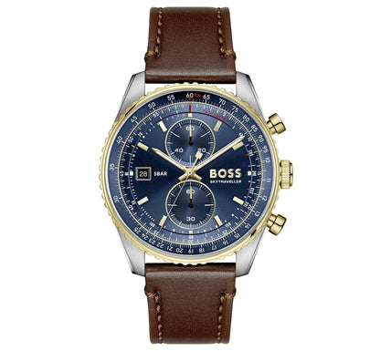 43mm Two-Tone Case/Brown Leather Strap/Blue Chronograph Dial