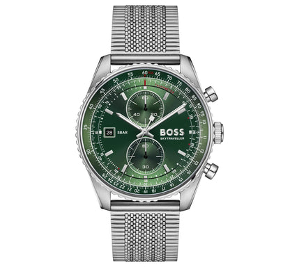 43mm SS Case/SS Mesh Bracelet/Green Chronograph Dial