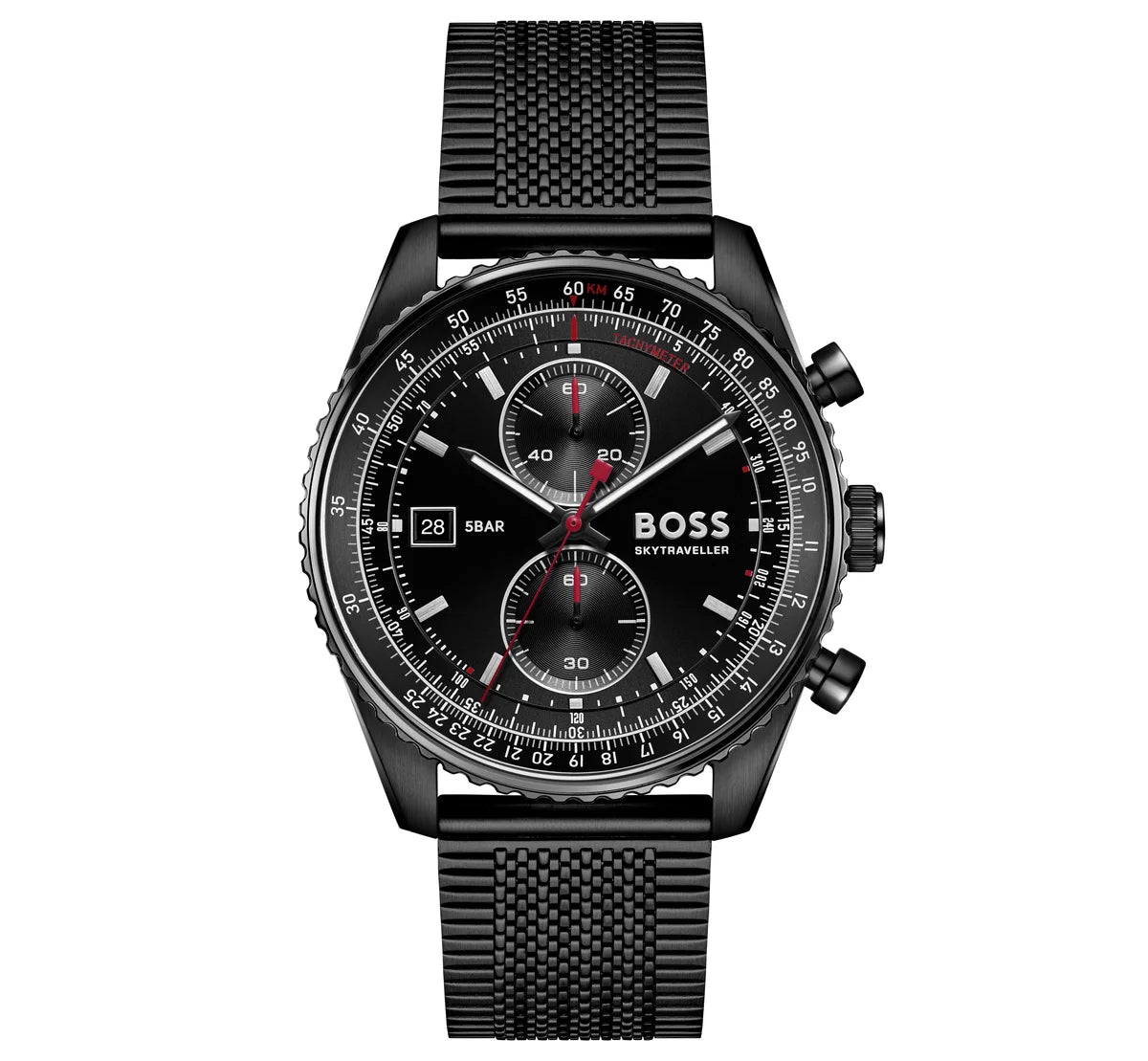 43mm Black PVD Case/Black PVD Mesh Bracelet/Black Chronograph Dial