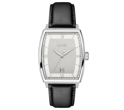 39mm Stainless Steel Case/Black Leather Strap/Silver White Dial