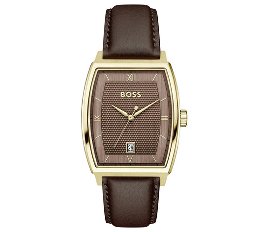 39mm Light Yellow Gold PVD Case/Brown Leather Strap/Brown Dial