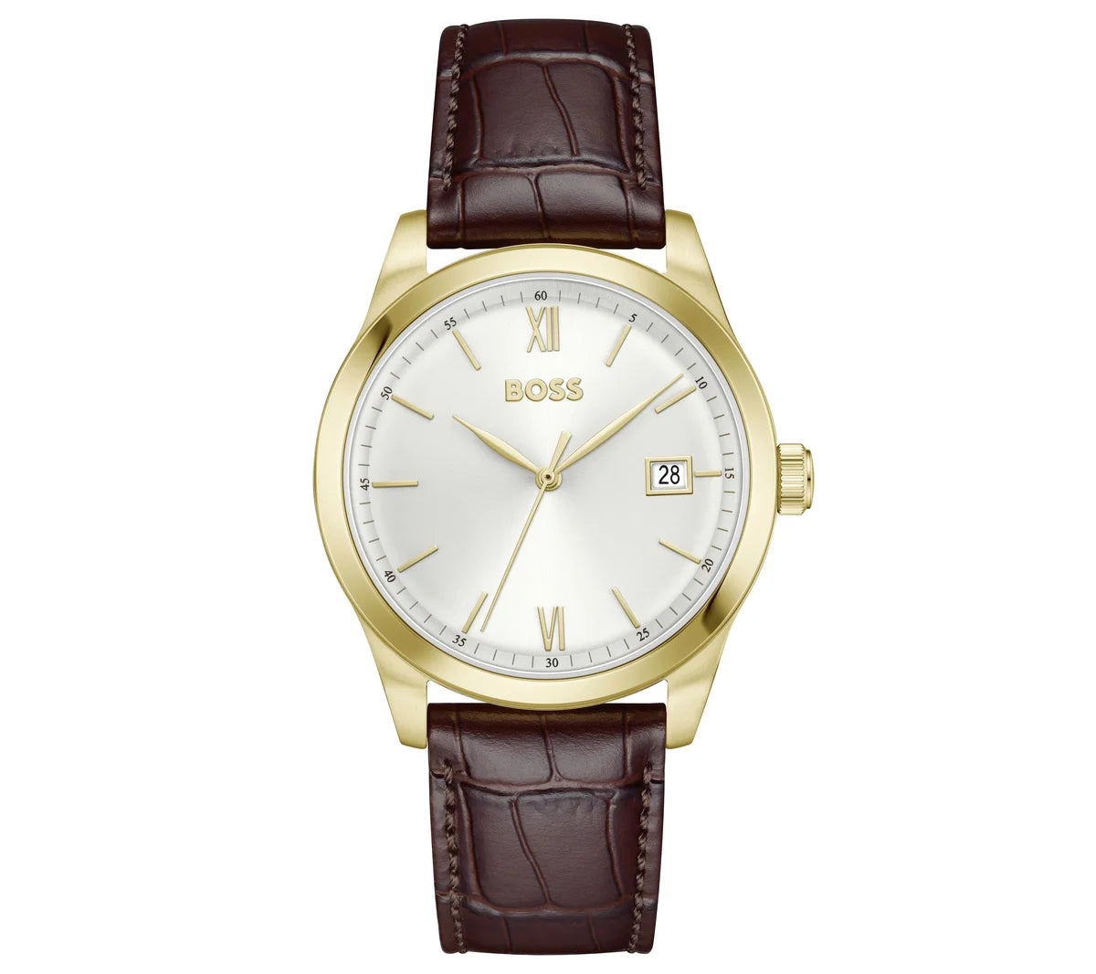 39mm Light Yellow Gold Case/Brown Leather Strap/Silver White Dial