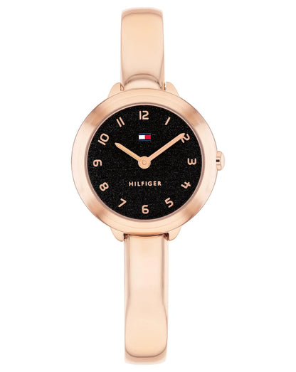 Rose Gold Plated & Bangle Bracelet/Black Dial