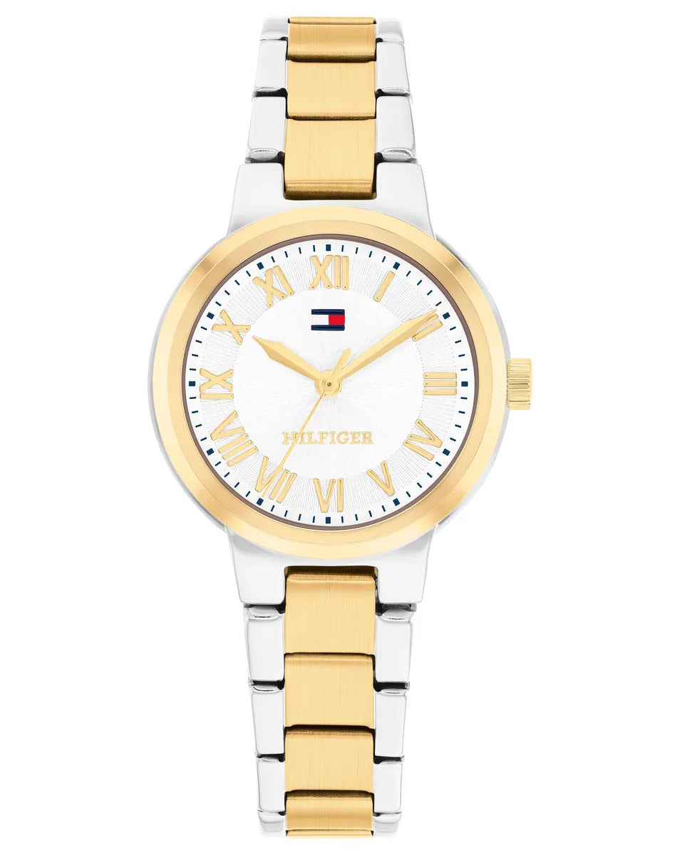 Stainless Steel/ Gold Plate Case & Bracelet/Silver Dial